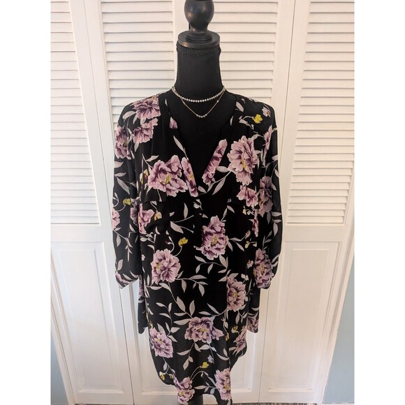 Torrid Top Womens 2X Harper Black Floral Chiffon 3/4Sleeve Tunic Blouse Romantic - Picture 1 of 15